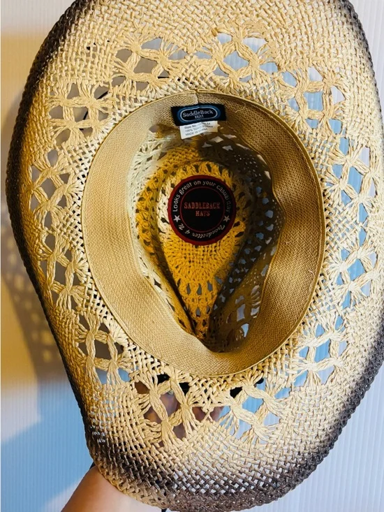 Beaded Straw Cowgirl Hat with Turquoise Concho - Tan/Brown - Picture 4 of 6